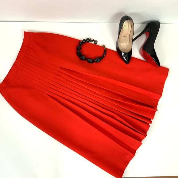 Vintage Dresses & Skirts - Vintage A-Line Polyester Pleated Front Red Skirt 6
